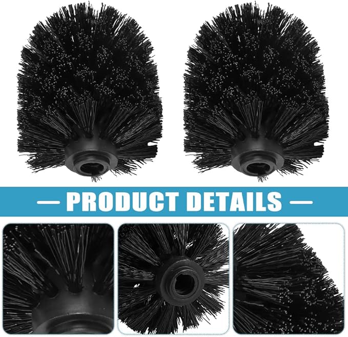 Saycker Toilet Brush Replacement Head Cleaning Tool, 2PCS Toilet Bowl Brush Head with Durable Stiff Bristles Screw-On Design for Bathroom (Black)