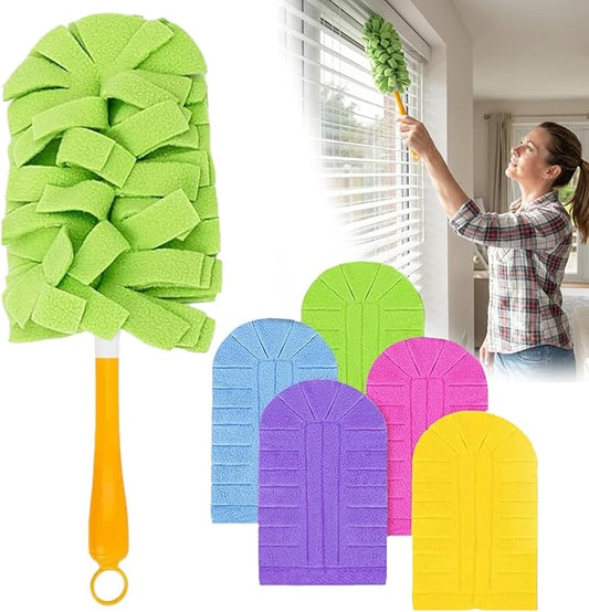 360° Electrostatic Duster Refills, Sustainable Choice for a Dust-Free Home, Washable & Reusable Duster Refills, for Furniture Electronics Blinds (1 Handle + 5 Refills)