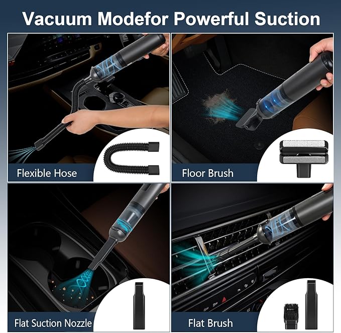 RoDzj Car Vacuum Portable Cordless, 17000Pa 2 in 1 Vacuum Cleaner&Air Duster, 100W Brushless Motor Handheld Vacuum Cordless with 6000mAh Battery, Multi-Nozzles for Car, Home, Office, Pet