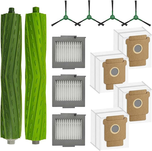 Replacement Parts for iRobot Roomba Plus 504 Vac & Max 705 Vac Robot Vacuum Accessories Kit, Include 2 Main Brush 4 Side Brush 3 Hepa Filter 4 Dust Bag