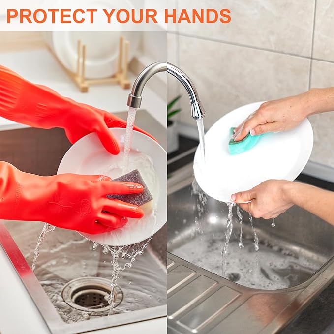 North Tower Rubber Gloves Kitchen Cleaning For Washing Dishing Kithchen, warmming Heat Resistant Dishwashing Gloves,18",2 Pairs Medium