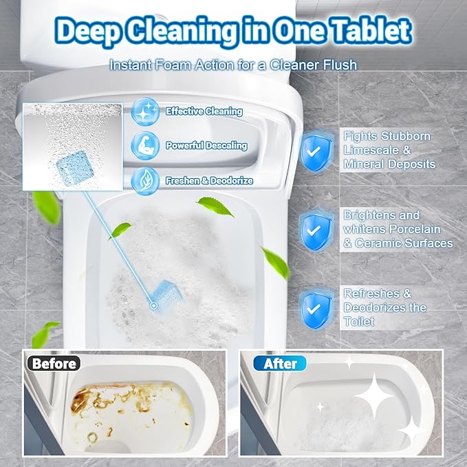 Nunemosk 18 Pack Upgraded Toilet Bowl Tablets, 12 Pcs Triple Effect Toilet Bowl Tablets + 6 Pcs Tank Cleaner With Bleach, 2:1 Toilet Bowl Cleaners Drop In Tank For Deodorizing & Descaling(18 Pack)