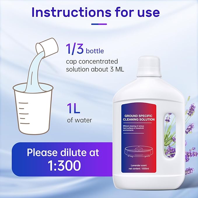Nukisa Lavender Floor Cleaning Solution 1L Compatible with Dreame Wet & Dry Vacuum and Robot，Residue & Streak Free, Suitable for All Robot Vacuum Cleaners and Wireless Wet Dry Dual-Use Vacuum Cleaners
