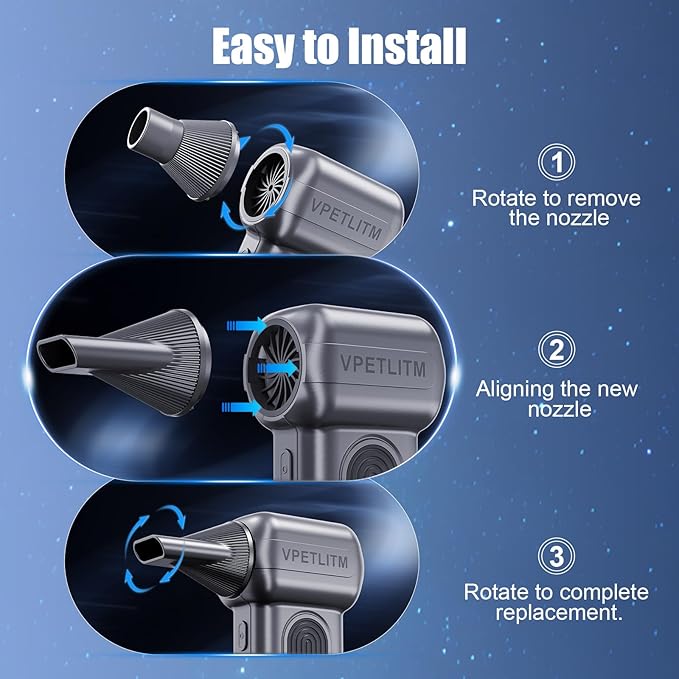 VPETLITM Cordless Air Duster, 250,000 RPM Powerful & Rechargeable, 3-Speed Mini Blower with Long Battery Life for Computer/Keyboard/Car Cleaning, Portable for Outdoor Use