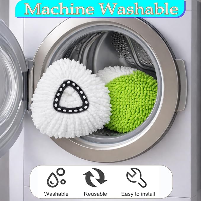 EasyWring Spin Mop Replacement Head Spin Mop Refills Compatible with O Cedar EasyWring 1-Tank Spin Mop Handle, 3 Microfiber Mop Refills, 1 Triangle Head Cover, 1 Scrubber Head and Handle for Ocedar