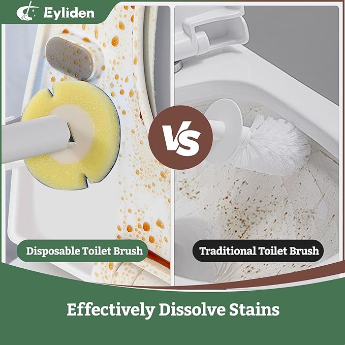 40 Count Eyliden Toilet Bowl Wand Kit Dedicated Pre-Soaked Refills Sponge, Only for Eyliden Disposable Toilet Brush and Holder Set Refills, Quick Change Cleaning Sponges Head (40, Yellow)