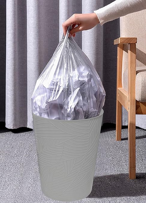 1.8 Gallons Small Trash Can, Decorative Wastebasket, Modern Leaf Pattern Design, Polypropylene Trash Can for Bathroom, Bedroom, Office (2, Grey)