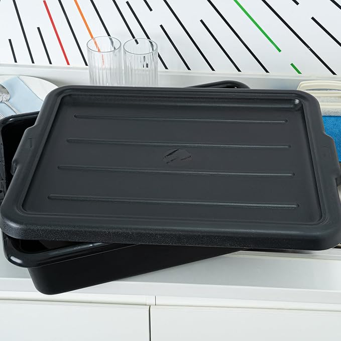 Restaurantware-LID ONLY: RW Clean 23.2 Inch x 16.9 Inch Bus Tub Lid, 1 Snap-On Lid For Bus Box - With Handles, Black Plastic Restaurant Tub Lid, Bus Tub Sold Separately