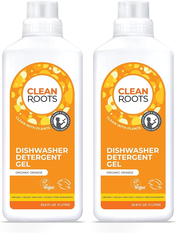Dishwasher Detergent Gel – Plant-Based Formula, Made with Organic Ingredients, Scented with Organic Orange Essential Oil – 33.8 fl oz (1 L), Pack of 3