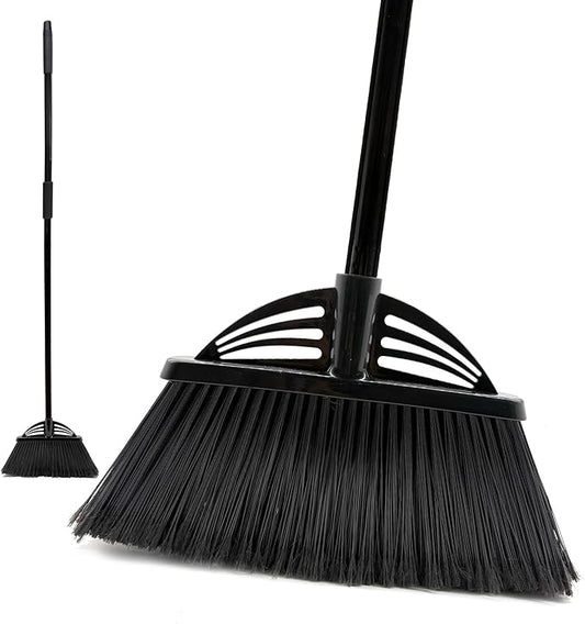 Xifando Four-Section Rod Long-Handled Broom,Heavy-Duty Broom, Angle Broom for Outdoor/Indoor（Black）
