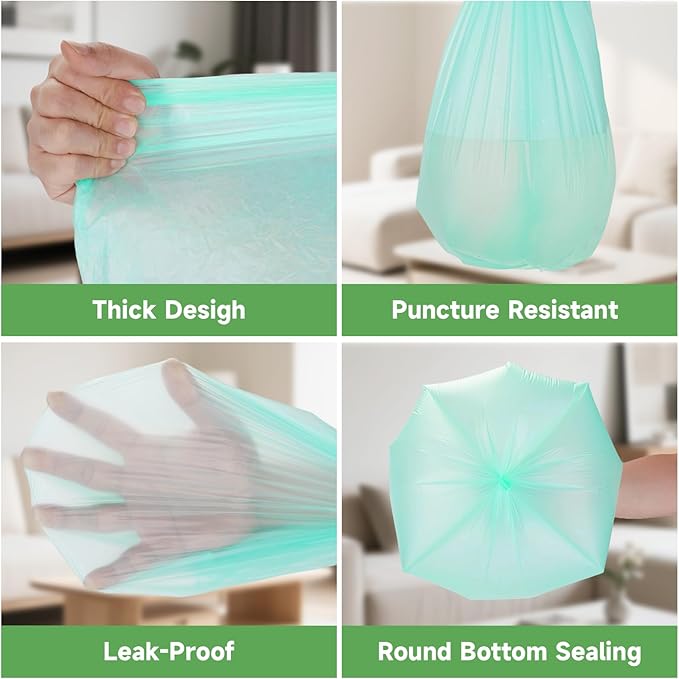 1.6 Gallon Small Trash Bags For Bathroom - Mini Garbage Bags(Fit 1.2-1.6 Gal 5-6L) 100 Count Unscented Biodegradable Compostable Waste Basket Kitchen Office Liners Strong Thick Bulk Heihaily