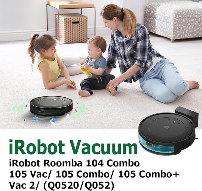 MIXEAL 25 Pcs Replacement Parts for iRobot Roomba 104/105 Vac/ 105 Combo/Vac 2/ (Q0520/Q052) Vacuum, 2 Main Brushes,4 Filters,6 Dust Bags,6 Side Brushes,6 Mop Pads