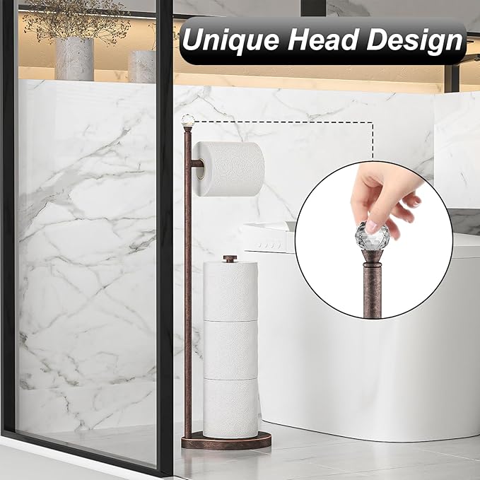 KASUNTO Toilet Paper Holder for Bathroom, Heavy Weighted Metal Free Standing Toilet Paper Storage with Crystal Ball, Toilet Paper Stand for Bathroom Accessories, Oil Rubbed Bronze [Holds MEGA Rolls]