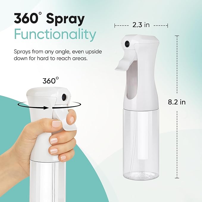 Aquableu Spray Bottle for Hair – Continuous Mist Spray Bottle for Hair Care, Styling, Cleaning, Plants, Pets & Essential Oils (Pack of 2 - Clear, 6.76oz/200ml)