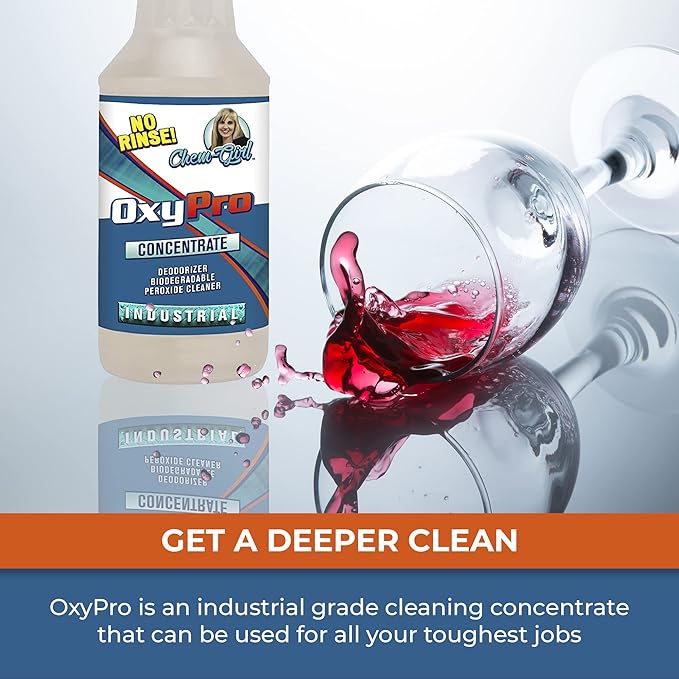Chem-Girl OxyPro Concentrated Multi-Purpose Surface Cleaner to the Rescue - Chlorine-Free, Oxygen-Powered Stain & Odor Remover, 5 Percent Hydrogen Peroxide (H2O2), 1 Quart