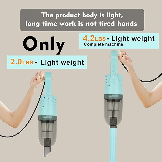 SIPPON 6-in-1 Lightweight Stick Vacuum Cleaner with 100W Powerful Motor, Mini Portable Household Handheld Vacuum Cleaner for Domestic Hard Floors, Carpets and Pet Hair(Light Green Corded)