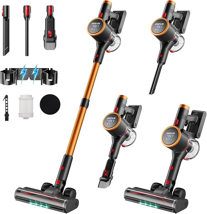 Cordless Vacuum Cleaner,450W/30000pa Self-standing Stick Vacuum Cleaners for Home,60Mins Stick Vacuum with LED Indicator,Multi-Accessory Lightweight Vacuum for Hard Floors Carpet/Carpet/Pet Hair
