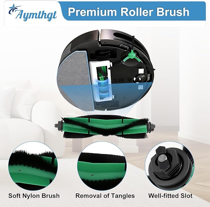 Aymthgt 19 PCS Q0520 Replacement Parts for iRobot Roomba 104/Q0520/Q052/105 Vac/105 Combo Vacuum,2 Roller Brush, 6 Side Brushes, 6 HEPA Filters, 4 Dust Bags and 1 Clean Brush