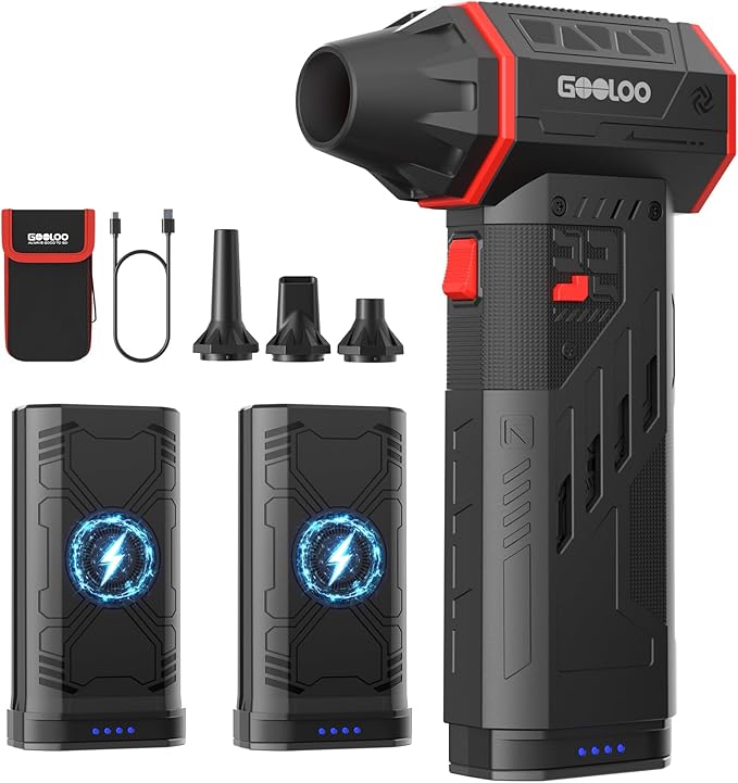 GOOLOO F5 Compressed Air Duster, Dual Removable Batteries, 180,000RPM Electric Air Duster, 3-Gear Adjustable Mini Handheld Leaf Air Blower Cordless for Car Detailing, PC, Keyboard, Snow Cleaning