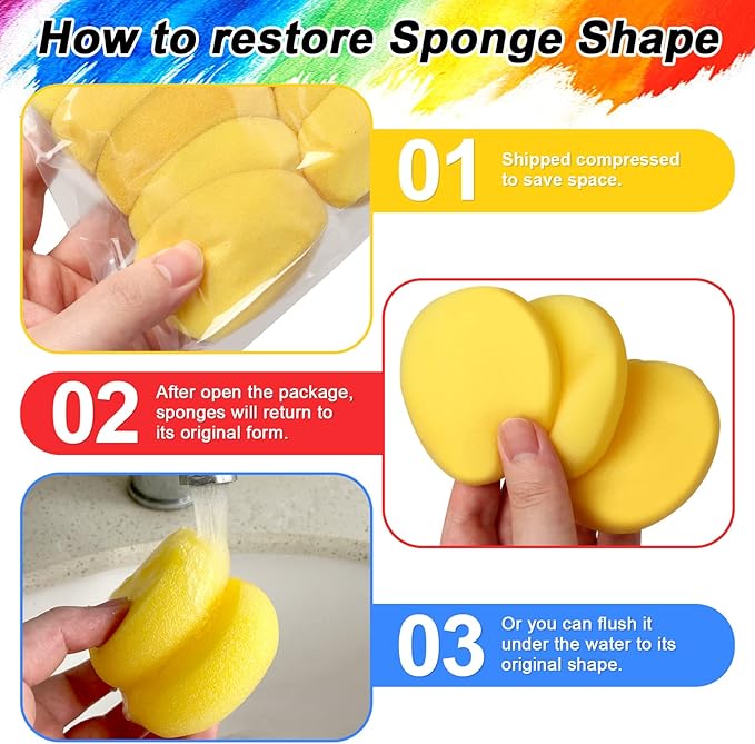 24 Pack Round Sponges Yellow Painting Sponges Synthetic Artist Sponge Pottery Sponge for Painting, Crafts, Ceramics, Household Use and More, 2.8 Inch