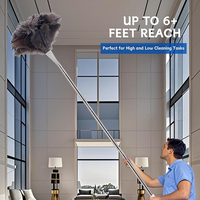 Madrigal 72" Extendable Ostrich Feather Duster for Cleaning, Washable and Reusable Long Handle Handheld Feather Duster for High Places, Home,Office Cleaning