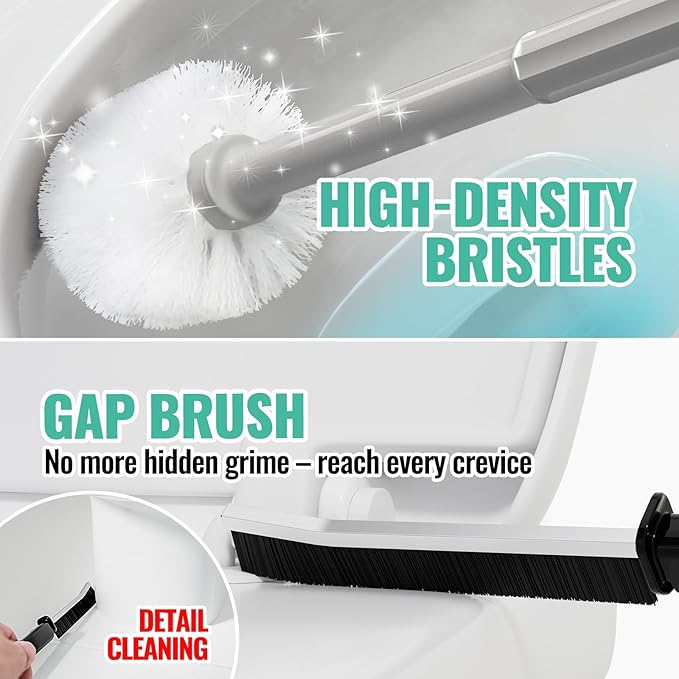 3PACK 4 in 1 Toilet Brush and Plunger Set with Crevice Cleaning Brush, Toilet Plunger and Brush Set with Extra Long Handle, Plungers for Bathroom Accessories, Toilet Plunger with Holder, Dark Gray
