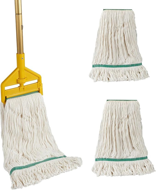 Midoneat Commercial Industrial Heavy Duty Mop with Two Extra Replacement Mop Head,60" Long Handle Looped-End String Wet Cotton Mops for Floor Cleaning