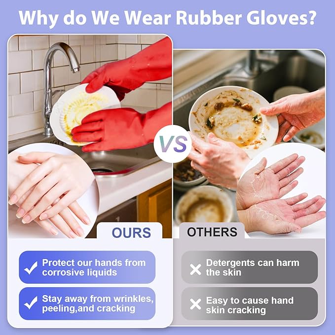 Rubber Kitchen Dishwashing Gloves - 4 Pairs Colorful Reusable Cleaning Gloves for Kitchen Washing Dishes and Household Cleaning(Small, Blue+Pink+Yellow+Red)