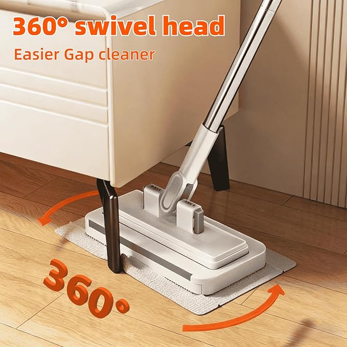 Snap Grip Mini Mop Stick with 39' Handle — Zero-Touch Gap Dust Cleaner & Locking Head, Lazy Mops Wet and Dry for Kitchen Bathroom Toilet Cleaning (1 mini mop+10 Cloths)
