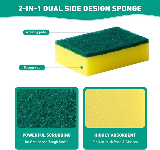 10-Pack Heavy Duty Scrub Sponges, Non-Scratch Kitchen Sponge with Durable Scouring Pad, Dual-Sided Cleaning Sponge for Dishes, Pots, Pans, Sinks – Extra Absorbent & Long-Lasting