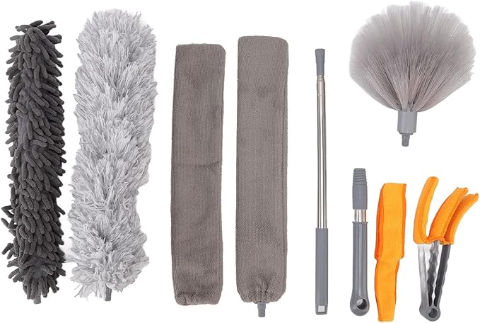 Tyenaza 9Pcs Microfiber Duster Kit, Extendable Feather Duster House Cleaning Tool for Home Use