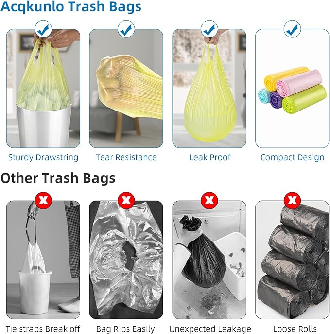 Trash-Bags Kitchen-Bathroom 4 Gallon Small-Garbage Bag - Unscented Multiple Colors With Handle 200 Count Plastic Car Recycling Can Liners Outdoor Yard Office Yard Eco Friendly Strong Acqkunlo