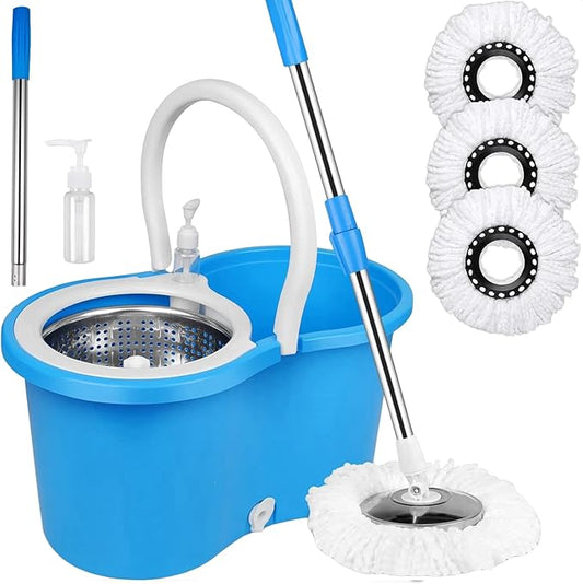 Spin Mop and Bucket with Wringer Set, 360° Spinning Mop Bucket System with 3 Microfiber Mop Replacement Heads Refills,56" Stainless Steel Extended Handle for Floor Cleaning Home(20QT) (Green) (Blue)