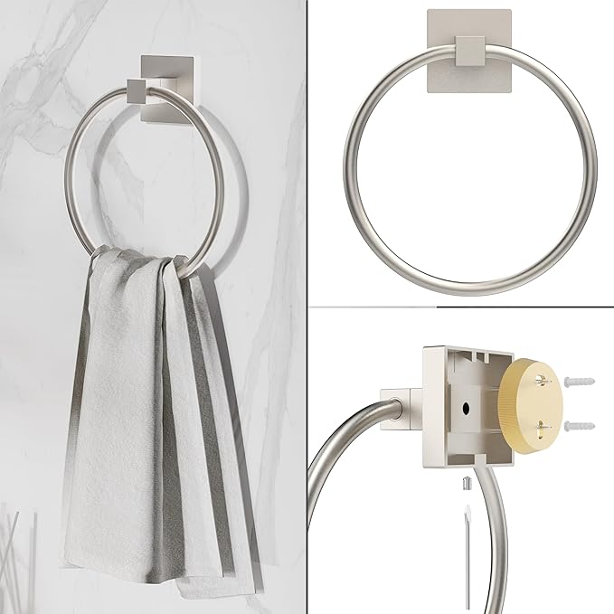 RUACQ 3 Pieces Bathroom Hardware Set, SUS 304 Stainless Steel Toilet Paper Holder, Towel Ring, 18-inch Towel Bar Set, Wall Mounted, Heavy Duty(Brushed Nickel)