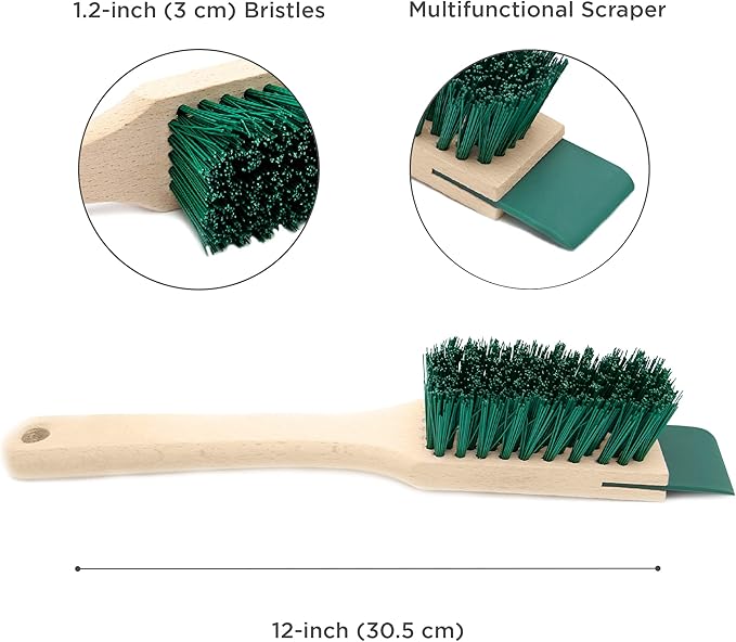 Heavy Duty Scrubbing Brush - Stiff Bristle Scraper, Wooden Handle, Universal Outdoor Cleaning Tool
