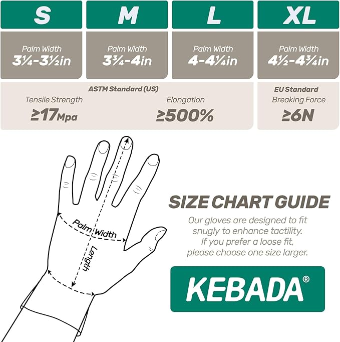 Kebada Nitrile Gloves D1, Nitrile Disposable Gloves for Cleaning, Food Prep, Industrial Grade, Non-Sterile, Food Safe, Powder, Latex Free, Touchscreen, Blue, 100 Count, X-Large (Made in Vietnam)