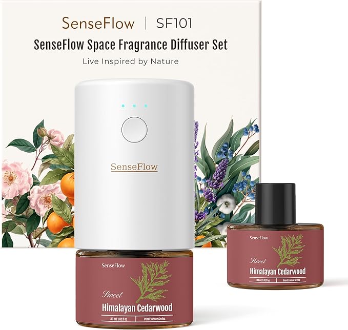 SF101 Waterless Ultrasonic Essential Oil Diffuser–100% Plant-Based,120-Day Natural Air Freshener & Aromatherapy Diffuser for Home,Hotel,Studio–Covers up to 100㎡-Himalayan Cedarwood