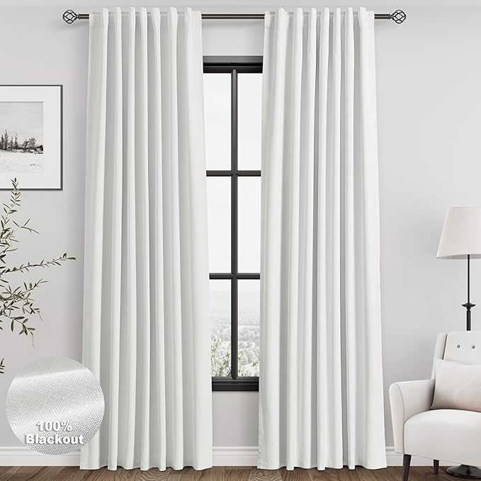 Nanspring Off White Linen Blackout Curtains 84 Inches Long Back Tab Bedroom Blackout Curtains 2 Panel Sets Modern Farmhouse Full Light Blocking Thermal Insulated Curtain 84 Inch Length 52x84