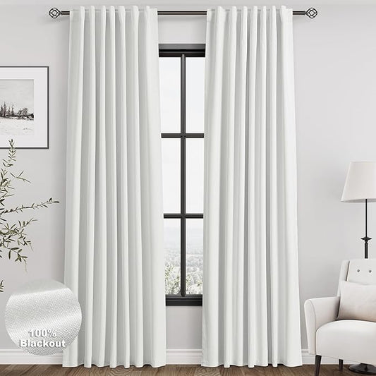 Nanspring Off White Linen Blackout Curtains 84 Inches Long Back Tab Bedroom Blackout Curtains 2 Panel Sets Modern Farmhouse Full Light Blocking Thermal Insulated Curtain 84 Inch Length 52x84