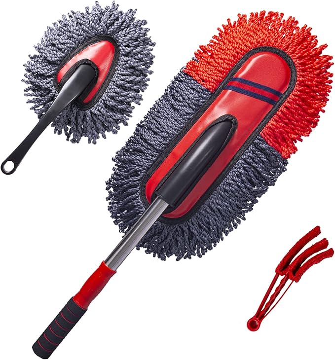 Soft Microfiber Car Duster Exterior Scratch Free Multipurpose Duster with Extendable Handle Duster for Car, Truck, SUV, RV and Motorcycle