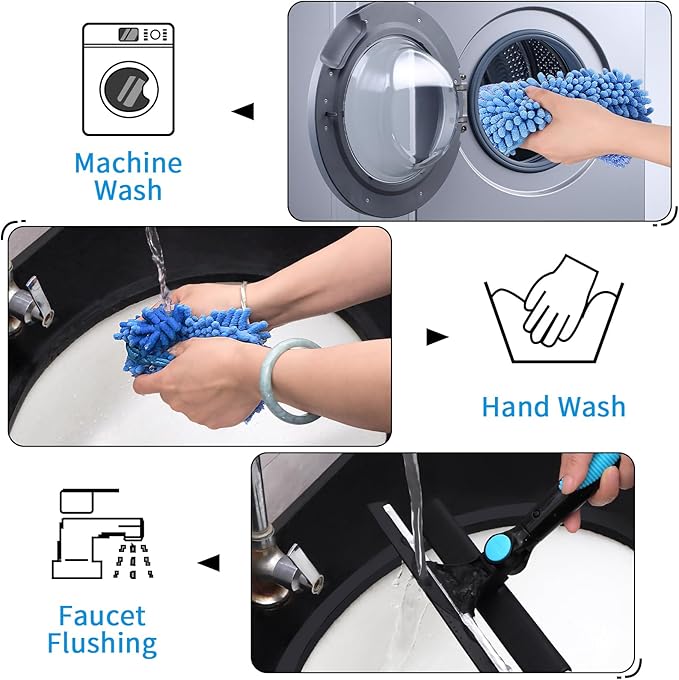 PHABULS Window Washing Kit with Extension Pole, 73’’ Window Cleaning Squeegee Kit, 3 in 1 Window Cleaning Kit with 2 Microfiber Pads & 2 Chenille Pads for Indoor Outdoor Windows