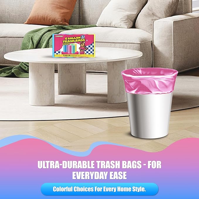 150 Count 4 Gallon Small Trash Bags - Colored Bathroom Garbage Bags Unscented Leak-proof, 15 Liter Plastic Wastebasket Can Liners for Office Bedroom Toilet and Car