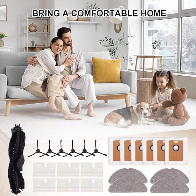 23 Pack RV30 / 20 Max Plus Replacement Accessories Compatible with Tapo RV30 / RV20 Max Plus Robot Vacuum, 1 Roller Brush, 6 Side Brush,6 Dust Bags, 6 Filters, 4 Mop Pads Vaccum Attachment Part