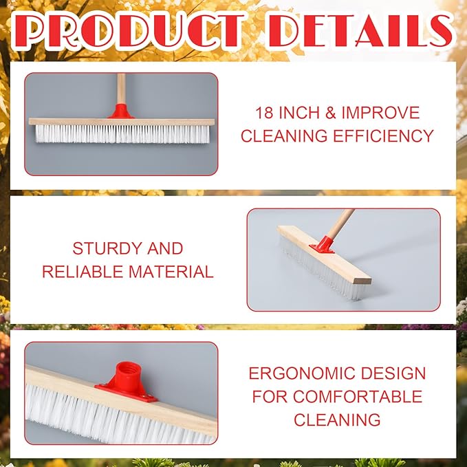Yiyiring 6 Pack 18 Inches Push Broom Outdoor Heavy Duty Multi-Surface Garden Brush Broom with 47" Long Handle Floor Scrub Brush for Deck Driveway Patio Garage Yard Concrete Floor Cleaning