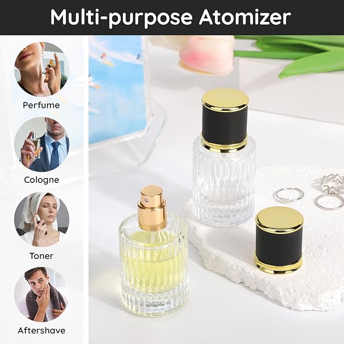 Segbeauty 1oz Glass Perfume Travel Refillable Atomizers 4pcs, Small Perfume Spray Bottle Empty, 30ml Clear Travel Cologne Sprayer with Refill Tool Kit, Sample Cologne Bottles, Fragrance Atomizer