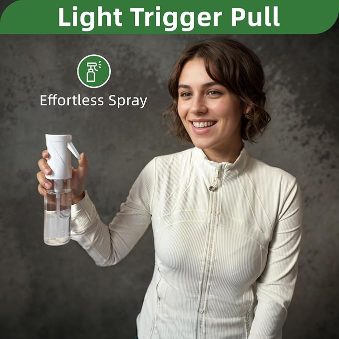 Continuous Spray Bottle – Patented Superior Ultra-Fine Mist Sprayer for Hair Styling, Plants & Cleaning, Durable 360° Leak-Proof BPA-Free Refillable Mister, White 300 ml / 10 oz