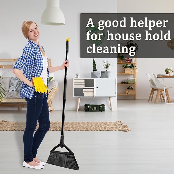 SZJYHQY 3PCS Heavy Duty Angle Broom, Long Pole Brooms for Indoor, Outdoor Sweeping, Kitchen to Courtyard, Black