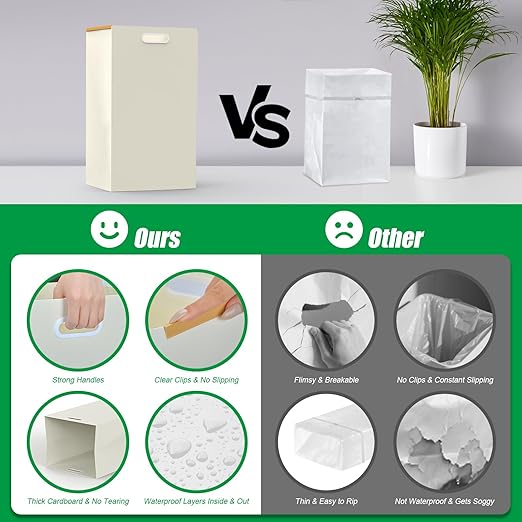 13 Gallon Disposable Trash Cans with Built-in Handles, 4 Pack Extra Large Portable Trash Can, Waterproof Layer Reusable Garbage Cans, Extra-Thick Cardboard Recycling Bins, Perfect for Parties, White