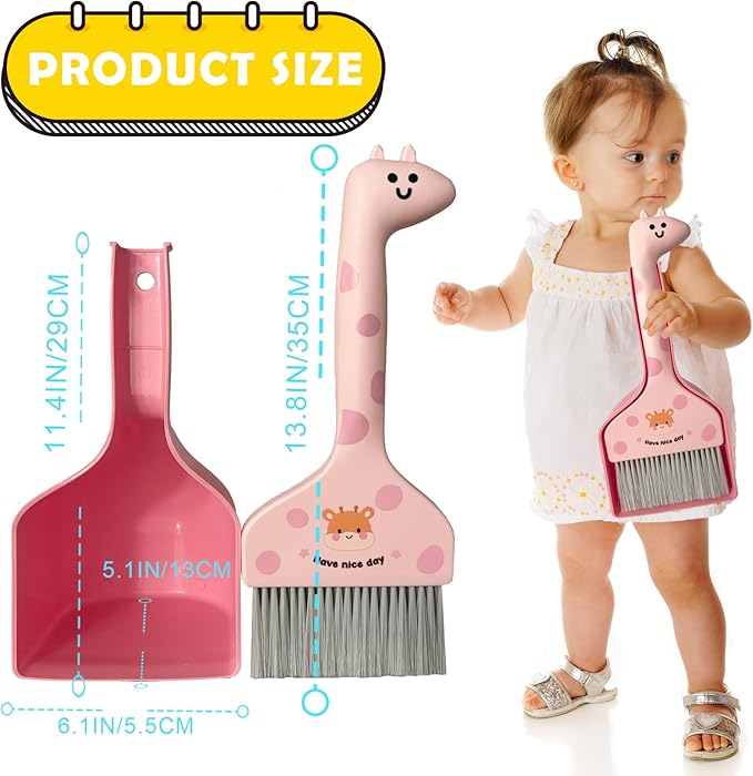 BSMstone Small Broom with Dustpan Combo Set Cartoon Mini Broom and Dustpan Set Cute Cleaning Kit for Home Office Floor Counter Pet Nest (Pink)