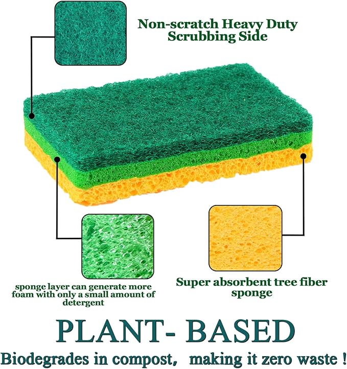 Sponges Kitchen,Non-Scratch Dish Sponge,Biodegradable Sponges for Dishes,The Most Suitable for Cleaning Kitchen Tableware and pots - 12 Pack